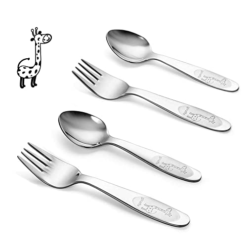 FUNNUO 4 Pack Toddler Utensils 188 Stainless Steel Toddler Forks and Spoons Safe Kid Silverware Set for Self Feeding Children Flatware Sets with Mirror PolishedDishwasher Safe 0 belly baby and beyond