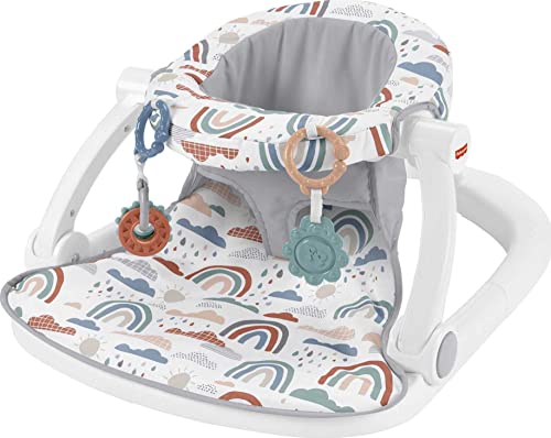 Fisher Price Portable Baby Chair Sit Me Up Floor Seat with 2 Developmental Toys Rainbow Showers 0 belly baby and beyond