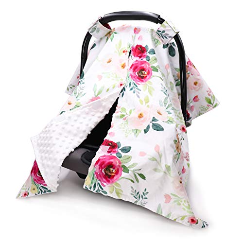 Floral Car Seat Cover for Babies Peekaboo Opening Minky Carseat Canopy for Newborn Multiuse Mom Nursing Breastfeeding Covers Minky Blanket for Infant Toddler 0 belly baby and beyond