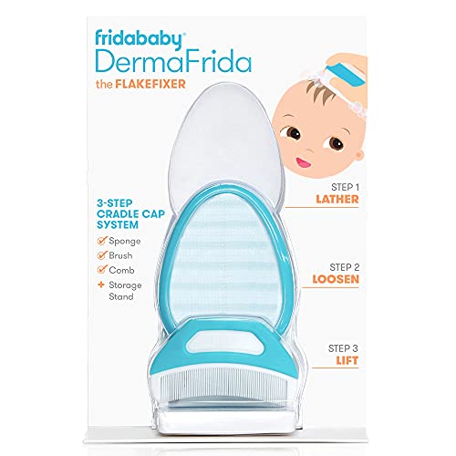 Frida Baby The 3 Step Cradle Cap System DermaFrida The FlakeFixer Sponge Brush Comb and Storage Stand for Babies with Cradle Cap 0 belly baby and beyond