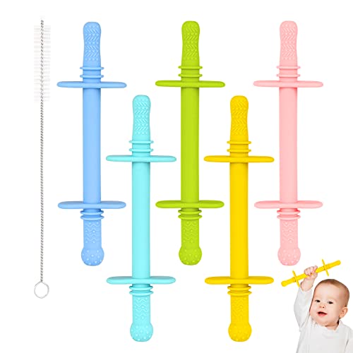 Fu Store Hollow Teether Tube with Safety Shield 5 Pack Chew Straw Toy for Infant Toddlers Silicone Teething Toys for Babies 3 12 Months BPA FreeFreezableDishwasher and Refrigerator Safe 0 belly baby and beyond