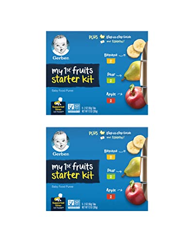 Gerber My 1st Fruits Starter Kit Banana Pear Apple Puree 2 Ounce Tubs 2 Pack Set of 6 0 belly baby and beyond