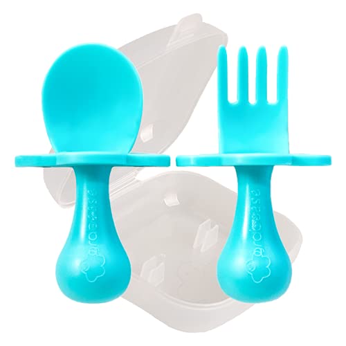 Grabease Toddler Utensils Toddler Spoons and Forks Baby Cutlery Toddler Fork BPA Free Phthalate Free for Baby Toddler 1 Set Teal 0 belly baby and beyond