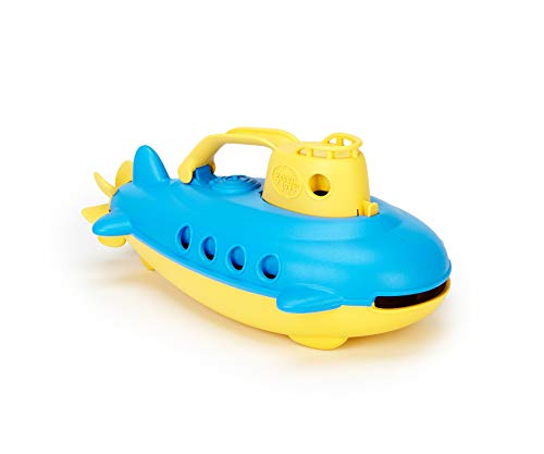 Green Toys Submarine in Yellow blue BPA Free Phthalate Free Bath Toy with Spinning Rear Propeller Safe Toys for Toddlers Babies 0 belly baby and beyond