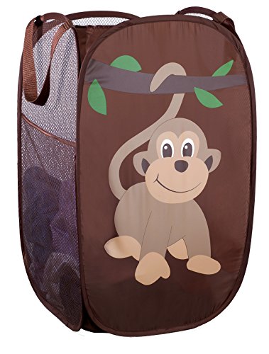 Handy Laundry Mesh Popup Hamper Foldable Lightweight Basket for Washing Durable Clothing Storage for Kids Room Students College Dorm Home Travel Camping Monkey Pop up Clothes Hamper 0 belly baby and beyond