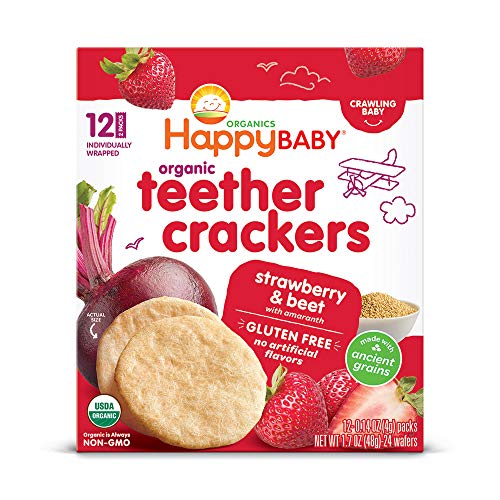 Happy Baby Organics Organic Teether Crackers Gluten Free Strawberry Beet with Amaranth 014 Oz12 Count Pack of 6 0 belly baby and beyond