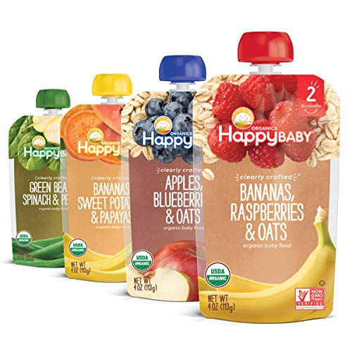 Happy Baby Organics Stage 2 Baby Food Pouches Gluten Free Vegan Healthy Snack Clearly Crafted Fruit Veggie Puree Fruit Veggie Variety Pack 4 Ounces Pack of 16 0 belly baby and beyond