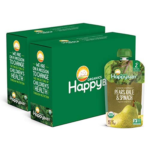 Happy Baby Organics Stage 2 Baby Food Pouches Gluten Free Vegan Healthy Snack Clearly Crafted Fruit Veggie Puree Pears Kale Spinach 4 Ounces Pack of 16 0 belly baby and beyond