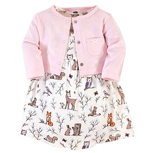 Hudson Baby Girls Cotton Dress and Cardigan Set 0 belly baby and beyond