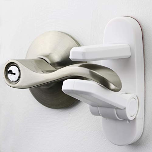 Improved Childproof Door Lever Lock 3 Pack Prevents Toddlers from Opening Doors Easy One Hand Operation for Adults Durable ABS with 3M Adhesive Backing Simple Install No Tools Needed 0 belly baby and beyond