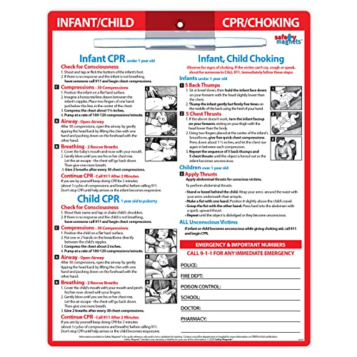Infant and Child CPR and Choking Magnet First Aid Quick Reference Card for Children Emergency Phone Numbers Laminated with Magnets Marker 85 x 11 in 0 belly baby and beyond