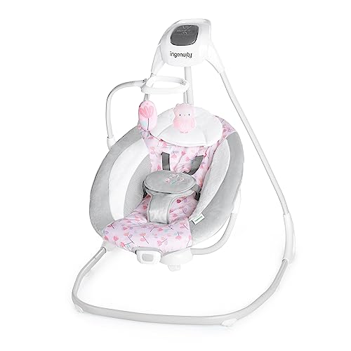 Ingenuity SimpleComfort Lightweight Compact 6 Speed Multi Direction Baby Swing Vibrations Nature Sounds 0 9 Months 6 20 lbs Pink Cassidy 0 belly baby and beyond