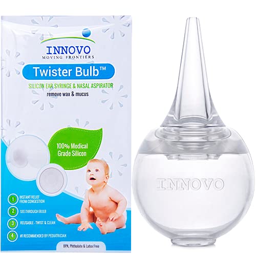 Innovo Hospital Grade Silicone Twister Bulb Baby Ear Syringe and Nasal Aspirator Sucks Snot and Mucus Nasal Bulb Ear Syringe Cleanable and Reusable Clear White 0 belly baby and beyond