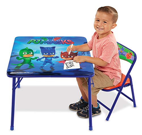Jakks Pacific PJ Masks Junior Table Chair Set Folding Childrens Table Chair Set Includes 1 Kid Chair with Non Skid Rubber Feet Padded Seat Sturdy Metal 0 belly baby and beyond