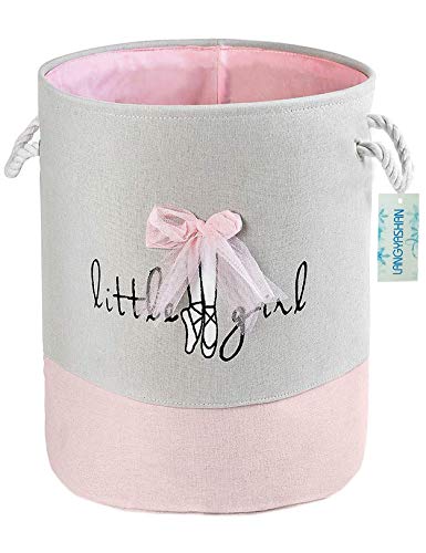 LANGYASHAN Laundry Basket Canvas Collapsible Organizer Storage Basket for Boys Girls Laundry Hamper Toy Bins Gift Baskets Bedroom Clothes Children Nursery Pink Lace 0 belly baby and beyond