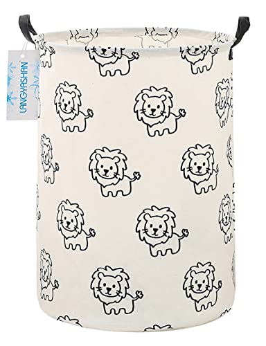 LANGYASHAN Laundry Basket Canvas Fabric Collapsible Organizer Basket for Storage Bin Toy Bins Gift Baskets Bedroom Clothes Children Nursery Hamper Lion 0 belly baby and beyond