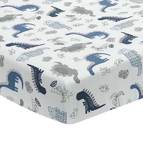 Lambs Ivy Baby Dino 100 Cotton BlueWhiteGray Dinosaur Fitted Crib Sheet 0 belly baby and beyond