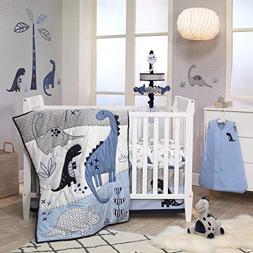Lambs Ivy Baby Dino BlueWhite Dinosaur Nursery 6 Piece Crib Bedding Set 0 belly baby and beyond