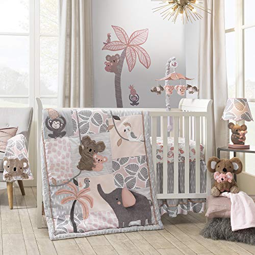Lambs Ivy Calypso 4 Piece Crib Bedding Set Pink Gray Gold Animals Jungle 0 belly baby and beyond