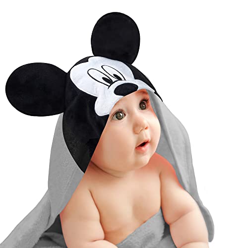 Lambs Ivy Disney Baby Mickey Mouse Gray Cotton Hooded Baby Bath Towel 0 belly baby and beyond