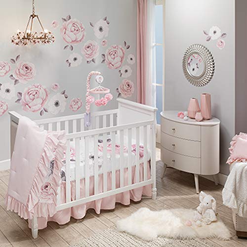 Lambs Ivy Floral Garden WatercolorPink Linen 5 Piece Baby Crib Bedding Set 0 belly baby and beyond