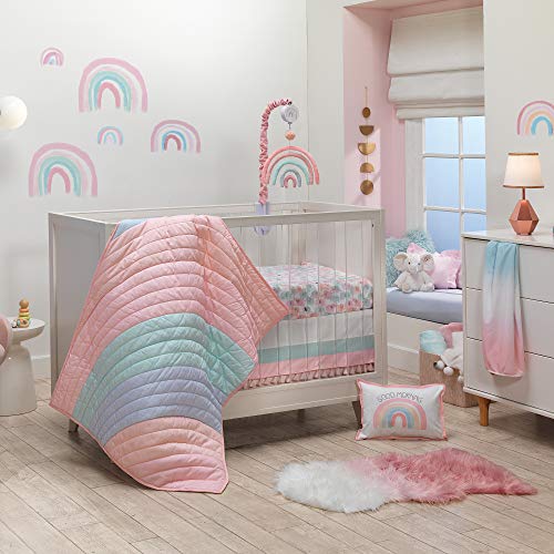 Lambs Ivy Watercolor Pastel PinkMint Rainbow 5 Piece Baby Crib Bedding Set 0 belly baby and beyond