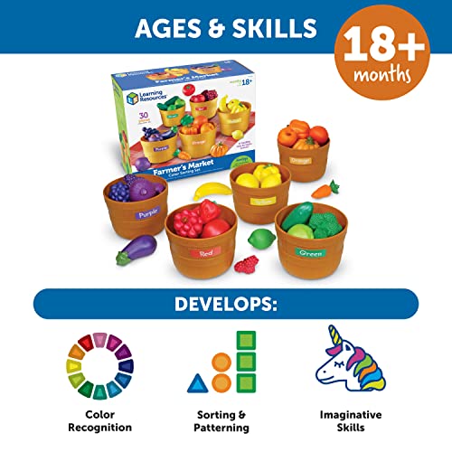 Learning Resources Farmers Market Color Sorting Set 30 Pieces Age 18 Months Toddler Learning Toys Sorting Toys for Kids Daycare ToysBack to School 0 3 belly baby and beyond