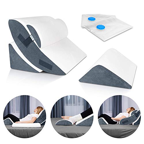 Lunix LX5 4pcs Orthopedic Bed Wedge Pillow Set Post Surgery Memory Foam for Back Leg Pain Relief Sitting Pillow Comfortable and Adjustable Pillows Acid Reflux and GERD for Sleeping Navy for Kids 0 belly baby and beyond