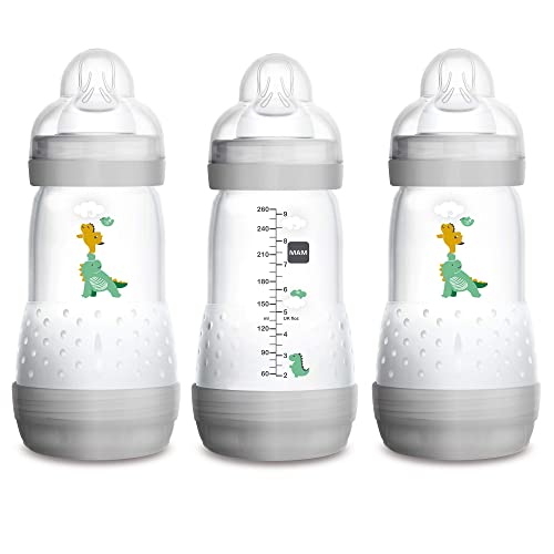 MAM Easy Start Anti Colic Bottle Baby Essentials Medium Flow Bottles with Silicone Nipple Unisex Baby Bottles Designs May Vary 9 oz 3 Count 0 belly baby and beyond