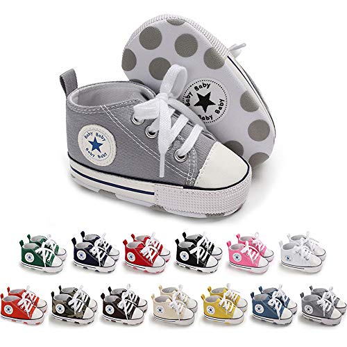Meckior Baby Girls Boys Canvas Sneakers Soft Sole High Top Ankle Infant First Walkers Crib Shoes 0 belly baby and beyond