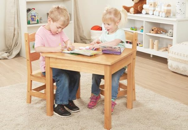 Melissa Doug Solid Wood Table and 2 Chairs Set Light Finish Furniture for PlayroomBlonde 0 0 belly baby and beyond