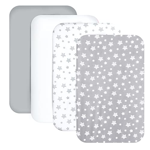 Mini Portable Crib Sheets 4 Pack for Boys or Girls 38 X 24 Compatible with Dream on Me Delta Porta Crib and Arms Reach Ideal Cosleeper Grey 0 belly baby and beyond