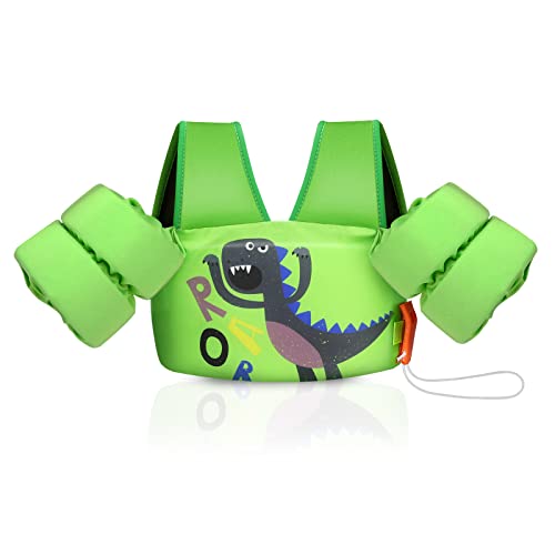 MoKo Toddler Swim Vest for Kids Swim Arm Band Dinosaur Swimming Wings Pool Float Vests Sleeves Shoulder Straps Arm Floaties for Children 30 70 lbs Learn to Swim Green Dinosaur 0 belly baby and beyond