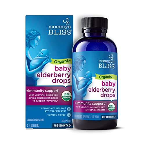 Mommys Bliss Organic Baby Elderberry Drops Immune Support with Vitamins Prebiotics Zinc Organic Echinacea Age 4 Months 3 Fl Oz 36 Servings 0 belly baby and beyond