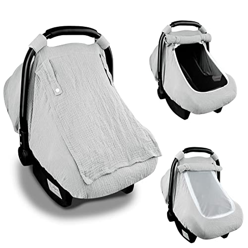 Muslin Car Seat Covers for Babies Summer Baby Car Seat Cover for Boys Girls with Breathable Window Lightweight Infant Car Seat Canopy Gray 0 belly baby and beyond