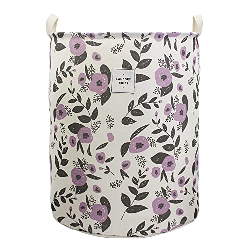 Mziart Collapsible Laundry Basket Floral Printing Large Laundry Hamper for Baby Girls Kids Toys Clothes Organizer Foldable Storage Bin Waterproof Canvas Nursery Storage Basket with Handles Purple 0 belly baby and beyond
