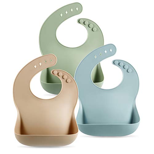 PandaEar Set of 3 Cute Silicone Baby Bibs for Babies Toddlers 10 72 Months Waterproof Soft Unisex Non Messy BrownBlueGreen 0 belly baby and beyond
