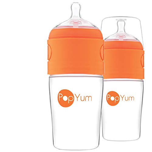 PopYum 9 oz Orange Anti Colic Formula MakingMixingDispenser Baby Bottles 2 Pack with 2 Nipples 0 belly baby and beyond
