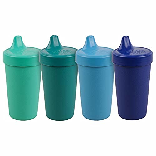 Re Play 4pk 10 oz No Spill Sippy Cups for Baby Toddler and Child Feeding in Sky Blue Aqua Navy Blue and Teal BPA Free Made in USA from Eco Friendly Recycled Milk Jugs True Blue 0 belly baby and beyond