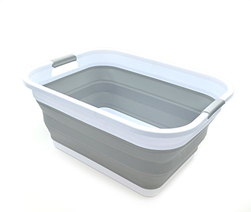 SAMMART 41L108 gallon Collapsible Plastic Laundry Basket Foldable Pop Up Storage ContainerOrganizer Portable Washing Tub Space Saving Hamper Water capacity 32L 84 gallon Rectangular Grey 0 belly baby and beyond