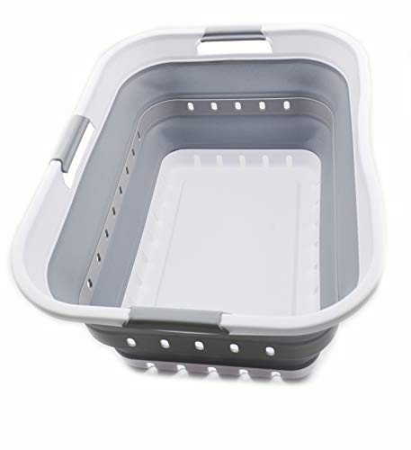SAMMART 42L 11 gallon Collapsible Plastic Laundry Basket Foldable Pop Up Storage ContainerOrganizer Portable Washing Tub Space Saving HamperBasket 1 WhiteGrey 0 belly baby and beyond