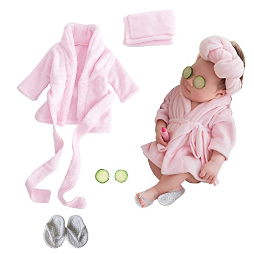 SPOKKI Newborn Photography Props Baby Girl 5 PCS Bathrobes Bath Towel Outfit with Slippers Cucumber Photo Props for Infant Boys Girls0 6 Months Pink 0 belly baby and beyond