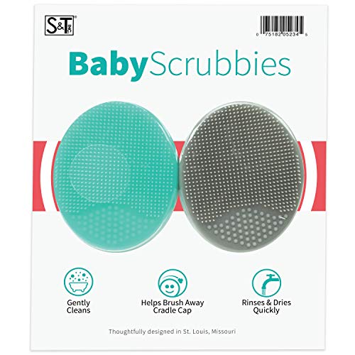 ST INC Exfoliating and Massaging Cradle Cap Bath Brushes for Baby Silicone 2 Inch x 25 Inch Grey and Teal 2 Pack 0 belly baby and beyond