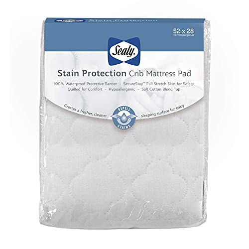 Sealy Crib Mattress Protector Pad Stain Protection Waterproof Fitted Toddler Bed and Baby Crib Mattress Pad Cover Protector Noiseless Machine Washable and Dryer Friendly 52 x 28 White 0 belly baby and beyond