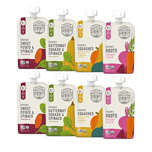 Serenity Kids 6 Months Certified Organic Baby Food Pouches Veggie Puree No Sugary Fruits or Added Sugar Allergen Free 35 Ounce BPA Free Pouch Variety Pack 8 Count 0 belly baby and beyond