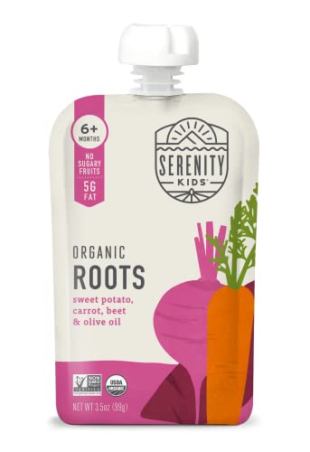 Serenity Kids 6 Months USDA Organic Veggie Puree Baby Food Pouches No Sugary Fruits or Added Sugar Allergen Free 35 Ounce BPA Free Pouch Roots 6 Count 0 belly baby and beyond