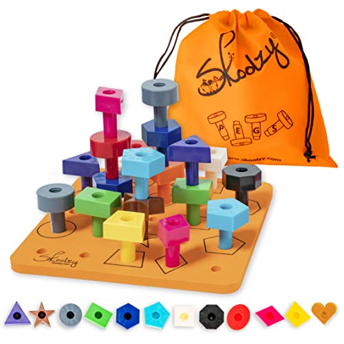 Skoolzy Stacking Toddler Peg Board 38 Piece Set Sorting Stacking Games Color Matching Shape Recognition Toy for Toddlers Preschoolers Age 3 Includes Pegs Foam Board Storage Bag and eBook 0 belly baby and beyond