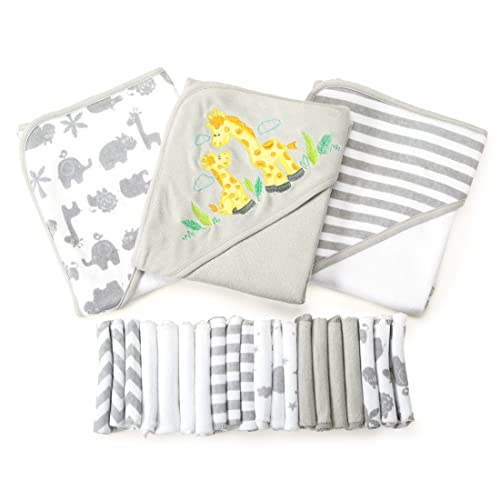 Spasilk Bath Hooded Towels Washcloths Set for Babies 23 Piece Gift Set Grey Gift GBA23 0501 0 belly baby and beyond