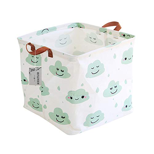 Square Storage Bins Canvas Collapsible Storage Basket with Handles Toy Organizer for Nursery Kids Toys Closet Laundry Gift Baskets Green Cloud 0 belly baby and beyond