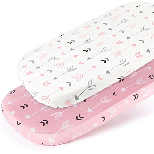 Stretch Fitted Bassinet Sheet Set BROLEX 2 Pack Cradle Sheets for Bassinet PadMattressUnisex Boys GirlsUltra SoftPink Arrow 0 belly baby and beyond